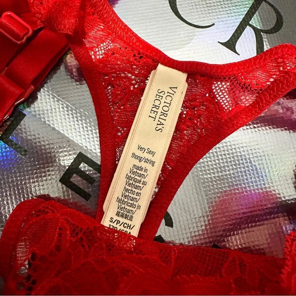 Victoria's Secret Cherry Shine Strap Lace Garter Belt and Thong - Image 8