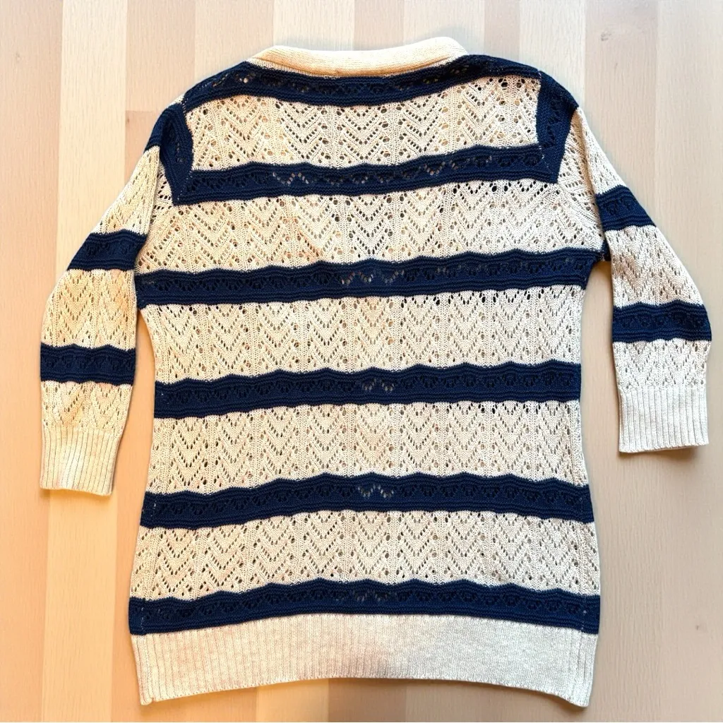 POL Boho Striped Open Knit Cardigan Sweater L Coastal Grandma Festival Layering - Image 6