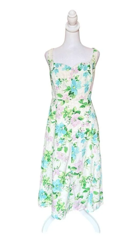 Old Navy Fit & Flare Linen Blend Midi Dress Smocked Floral Womens XL Petite - Image 2