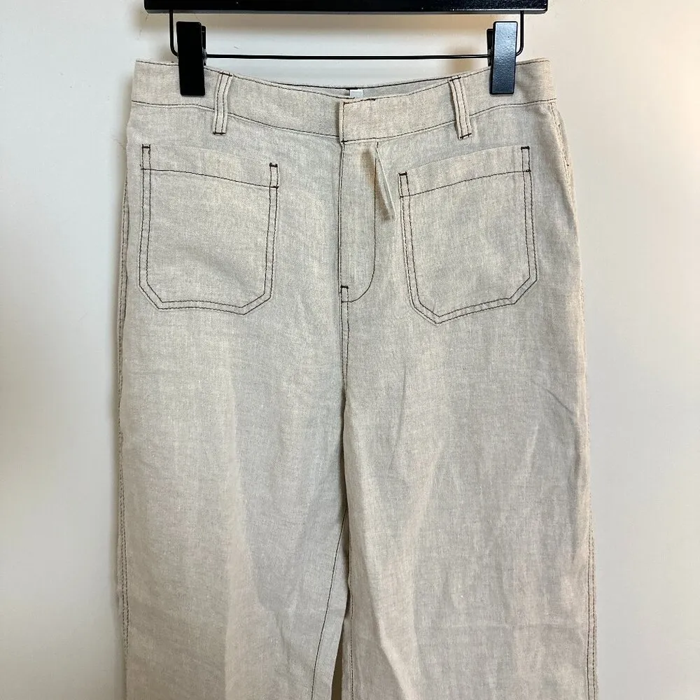 MADEWELL Patch Pocket Linen Flare Trousers in Oat Color Linen Size US 2 NWT - Image 3
