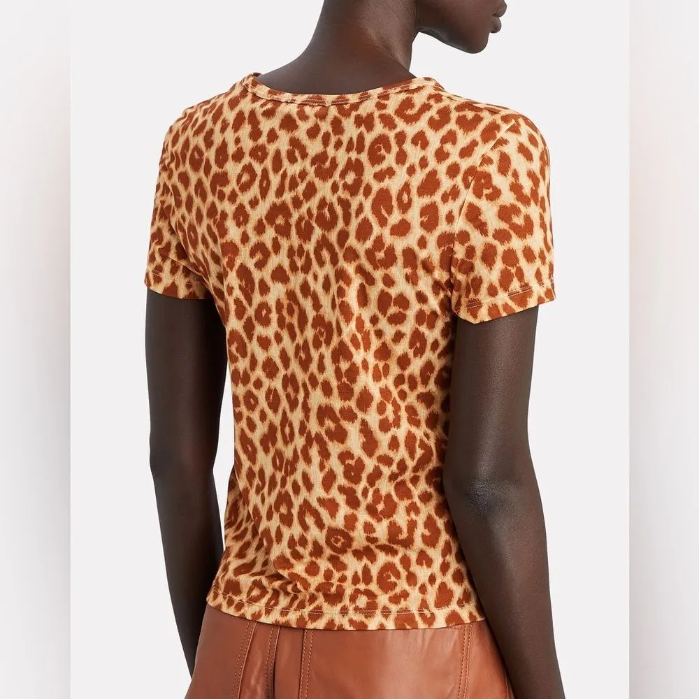 A.L.C. Bambina Leopard Print Short Sleeve Crewneck T-Shirt Brown Sz Small - Image 2