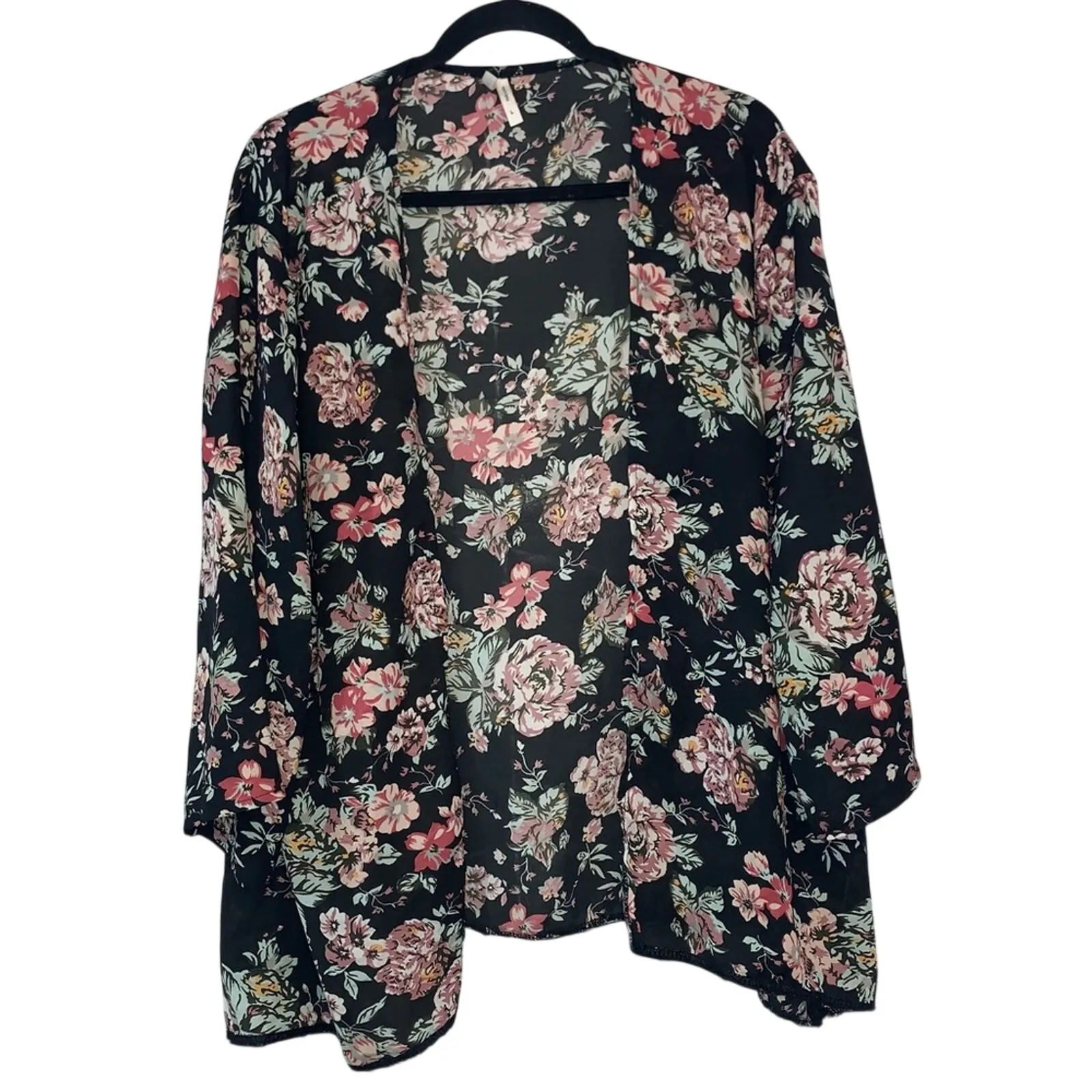 Live 4 Truth Black Floral Open Front Cardigan - Image 2