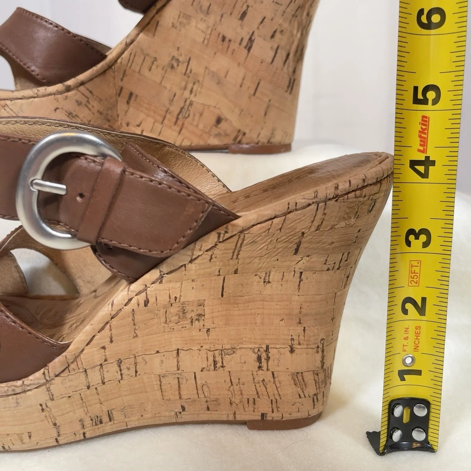 Born Sea Brown Leather Women's Cork Wedge Platform Sandal 8 39 Boho Retro B76806 - Image 5