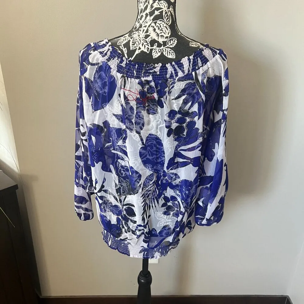 Desigual Floral Womens Oversized Long Sleeve Stretchy Shirt Top Blouse Large - Image 6