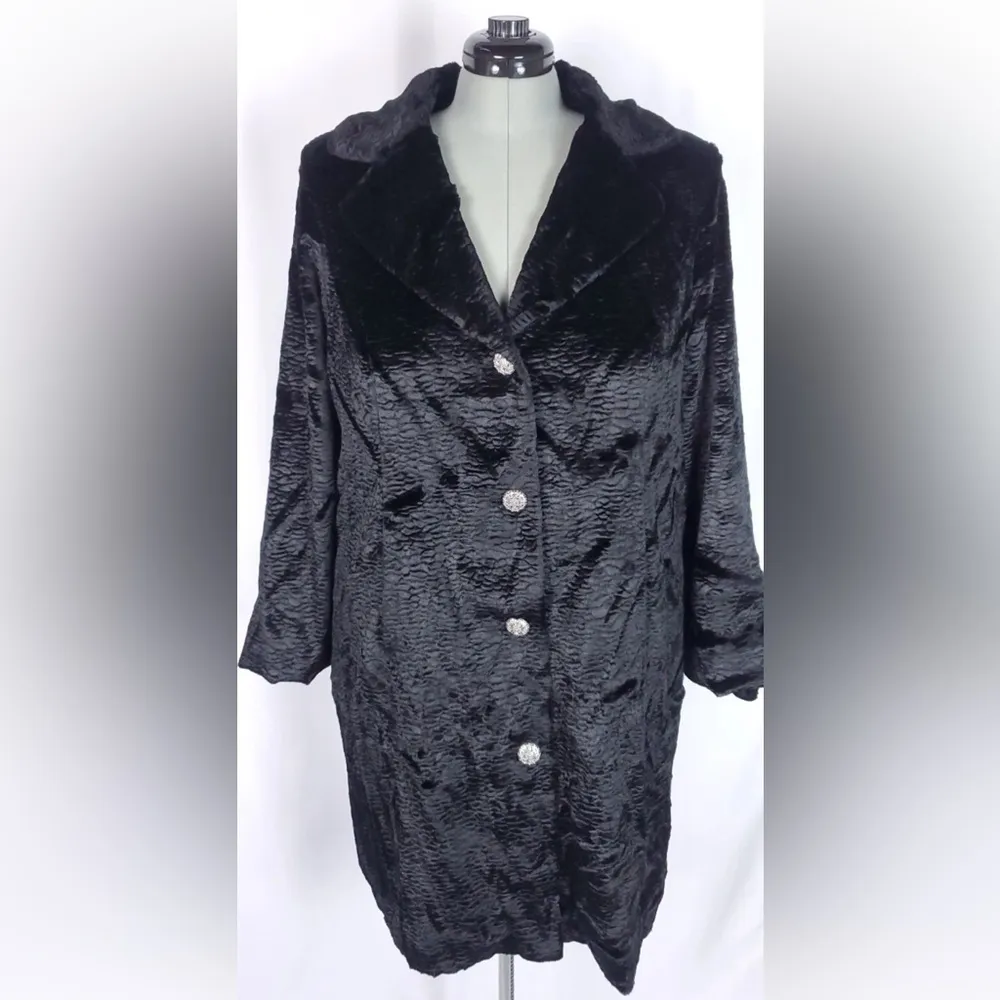 Donna Salyers Fabulous Furs Womens Black Grooved Faux Fur Coat Luxe Glam Size 2X - Image 2