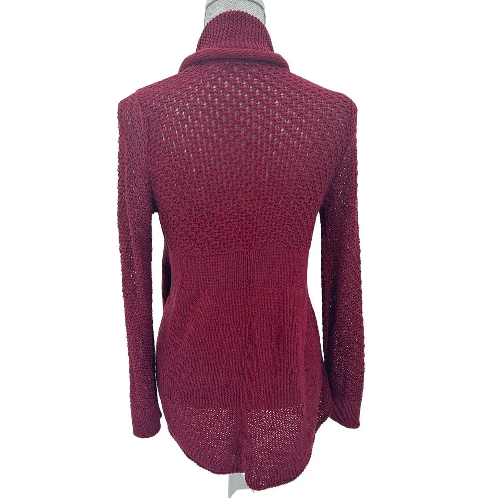 Wooden Ships Knit Cardigan Cotton Blend Size S/M Red Open Front - Image 3