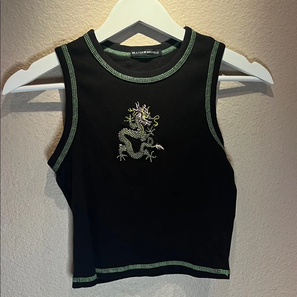 Brandy Melville Connor Woman’s Tiny Tank Top Embroidered Dragon Size XS - Image 2