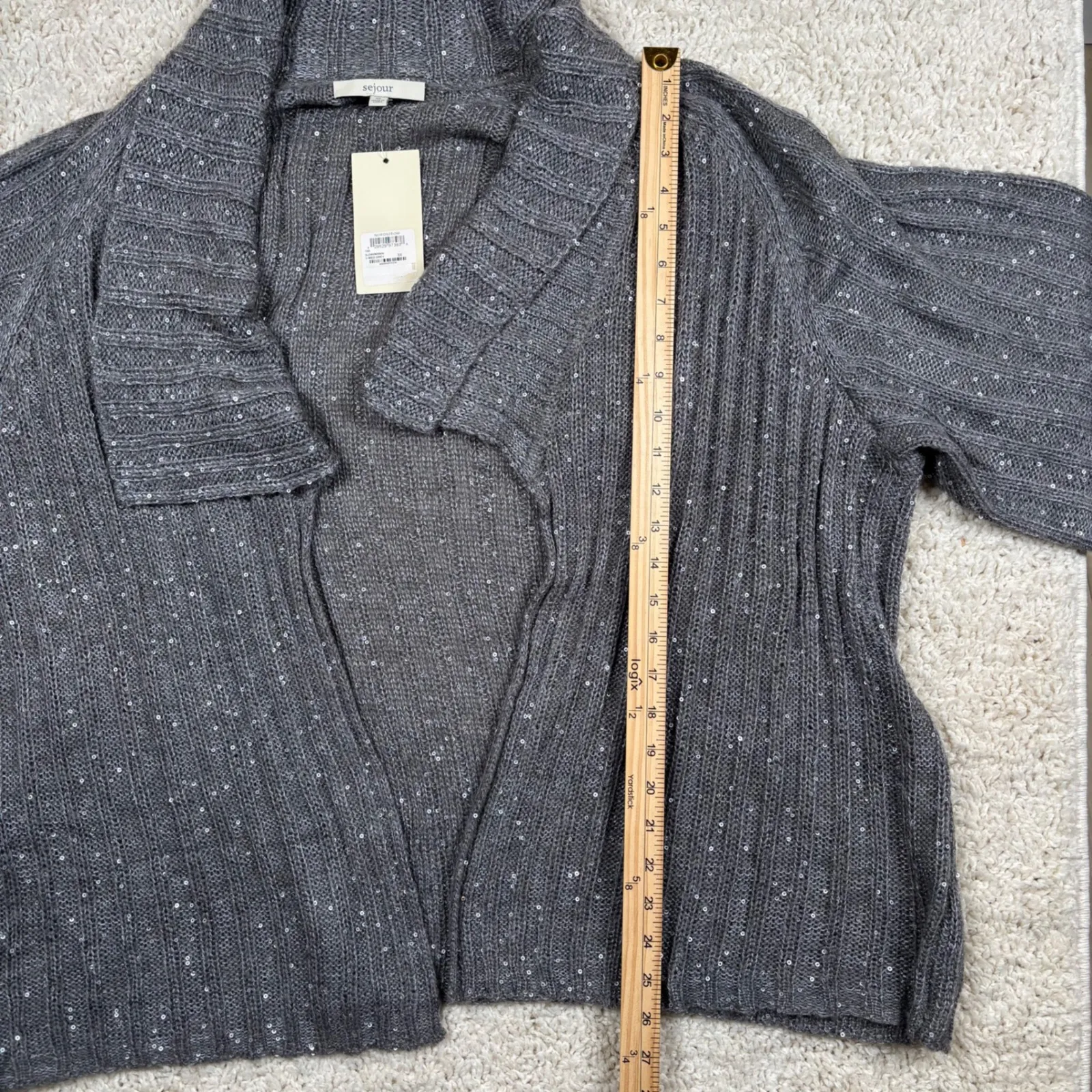 Sejour Women Gray Sequin Knit Open Front Cardigan Sweater 3X - Image 8