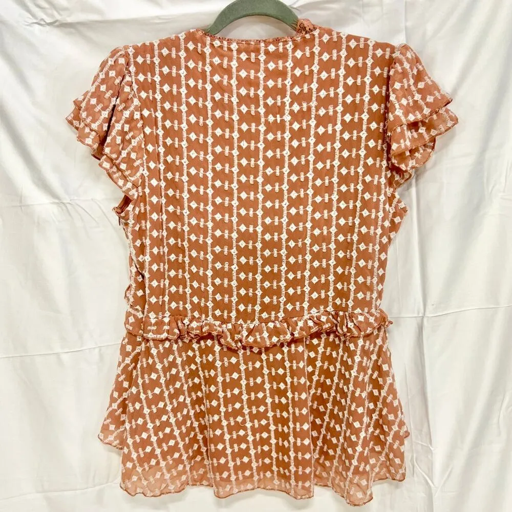 Walter Baker Carole Empire Waist Ruffle Sleeve Hi-Low Blouse Blush white Women L - Image 8