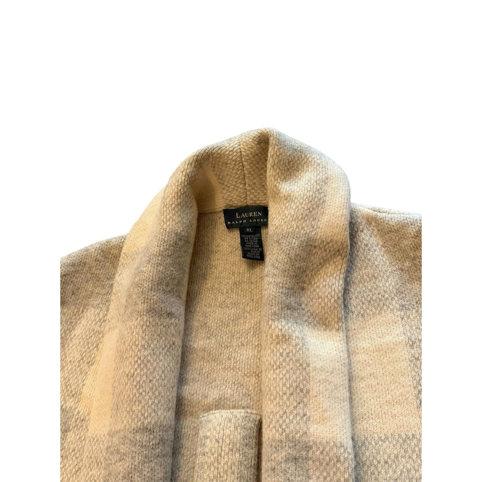 Vintage Lauren Ralph Lauren Belted Cardigan Sweater Women’s XL Wool Ivory Gray - Image 8