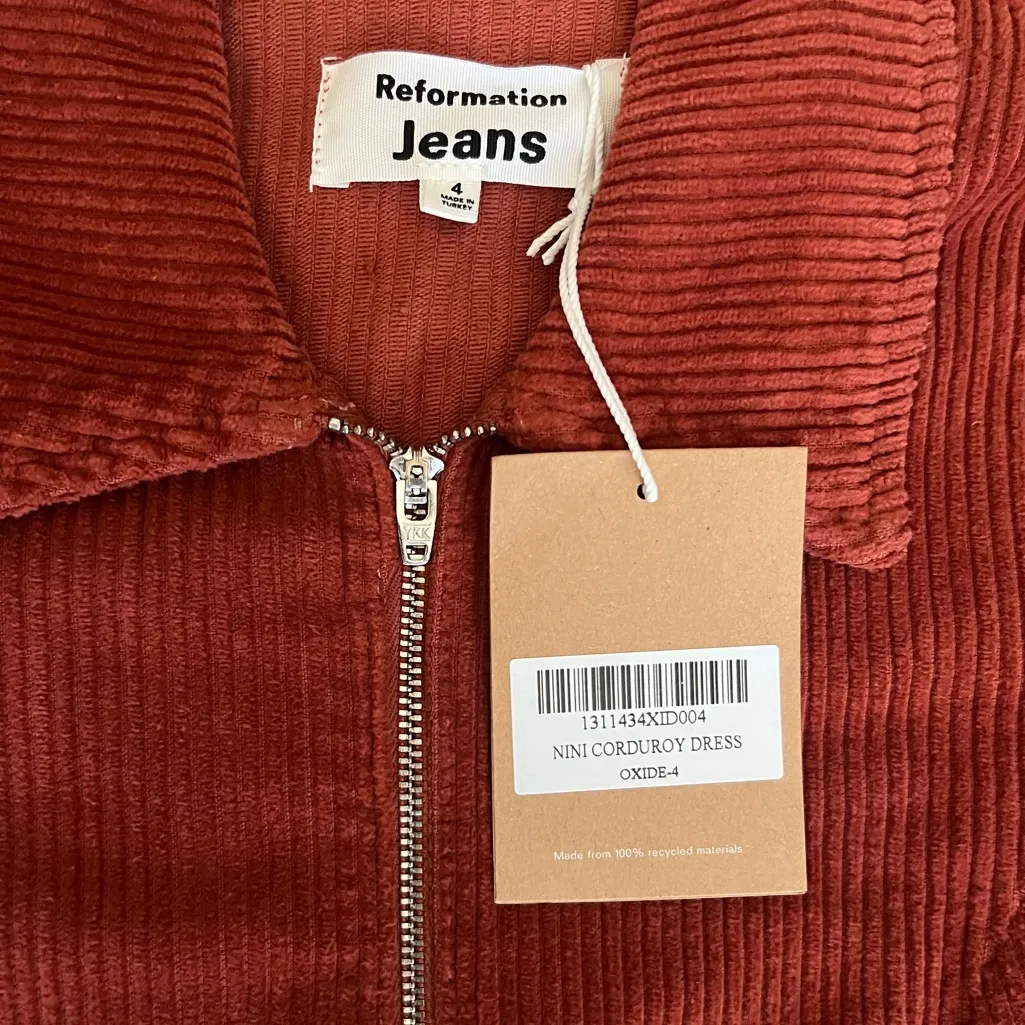 Reformation Women’s Nini Corduroy Oxide Rust Red Orange Long Sleeve Mini Dress - Image 6