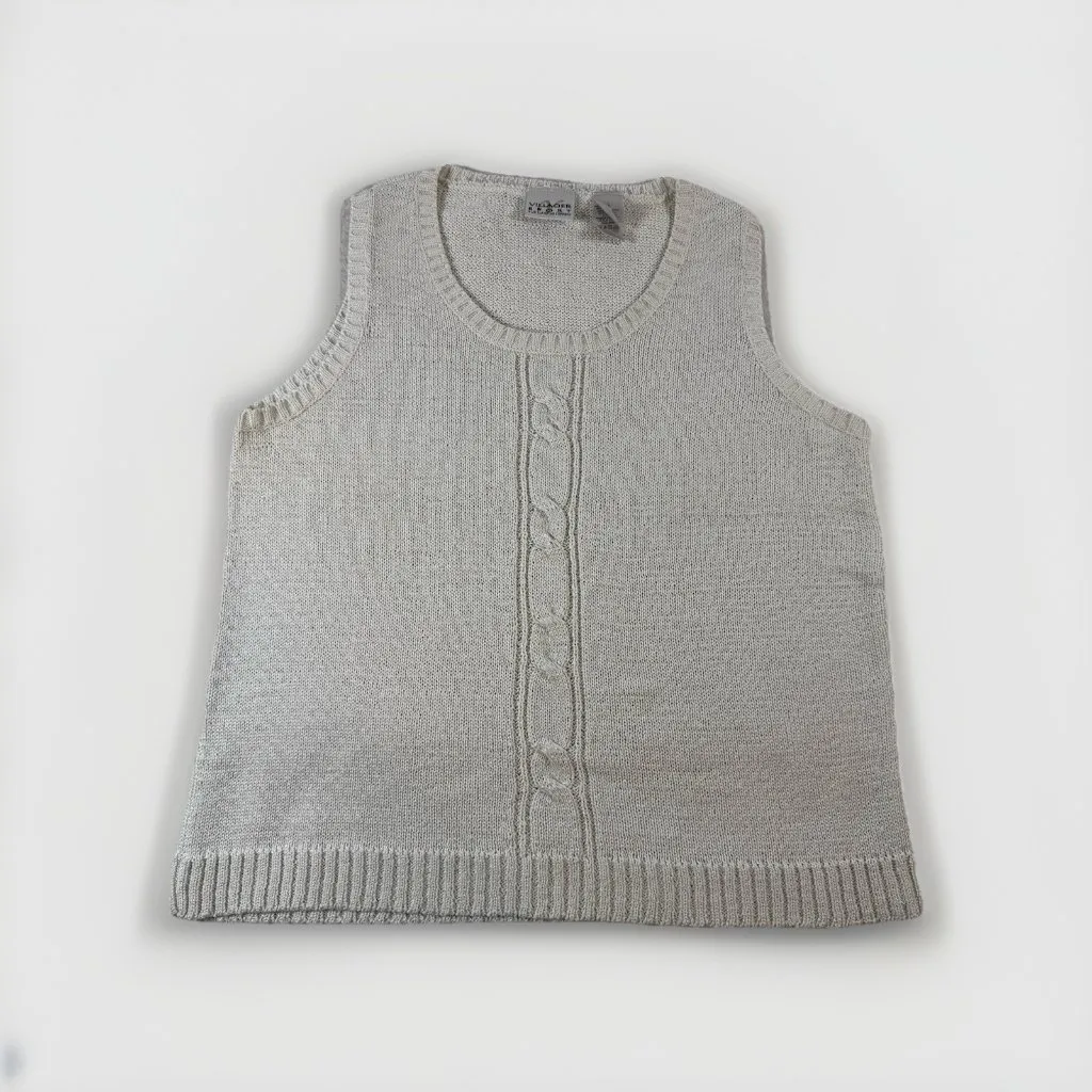 Vintage Villager Sport Cableknit Sweater Vest White Cottagecore Sleeveless Sz L - Image 4
