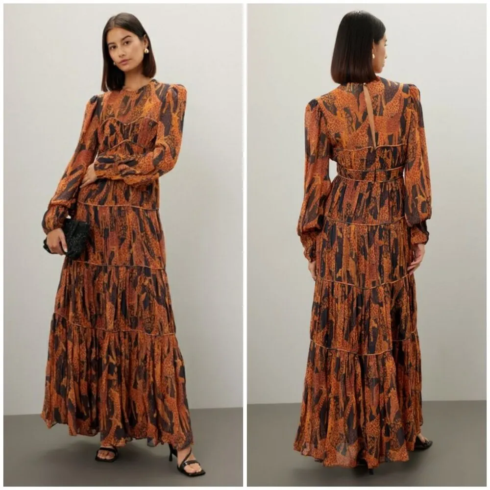 💕FARM RIO💕 Giraffes Black Puff Sleeve Maxi Dress ~ Giraffe Print Small S NWOT - Image 10