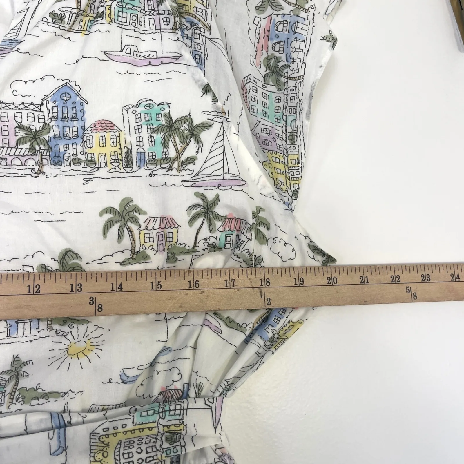 Talbots $169 Ruffle Fit & Flare Midi Dress Scenic Curacao Beach Palm Size 14 - Image 11