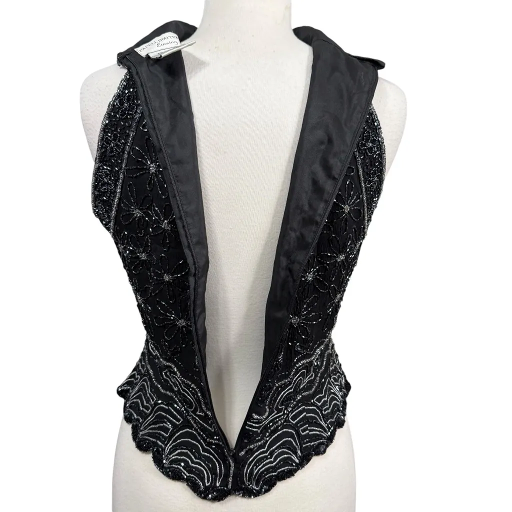 Adrianna Papell Boutique Evening Black Silk Beaded Halter Top Vintage M Size M - Image 6