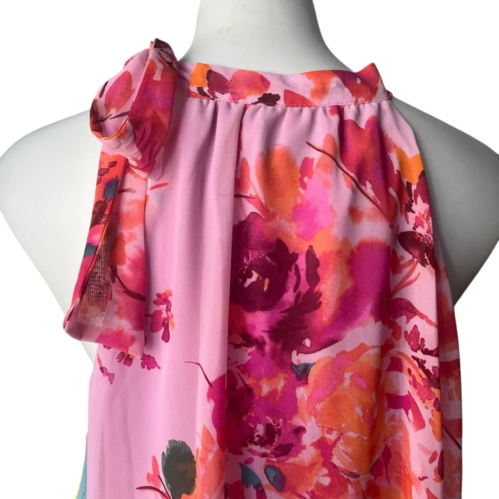 NWT, CeCe High Neck Sleeveless Side Tie Floral Print Tiered Blouse, Sz M - Image 11
