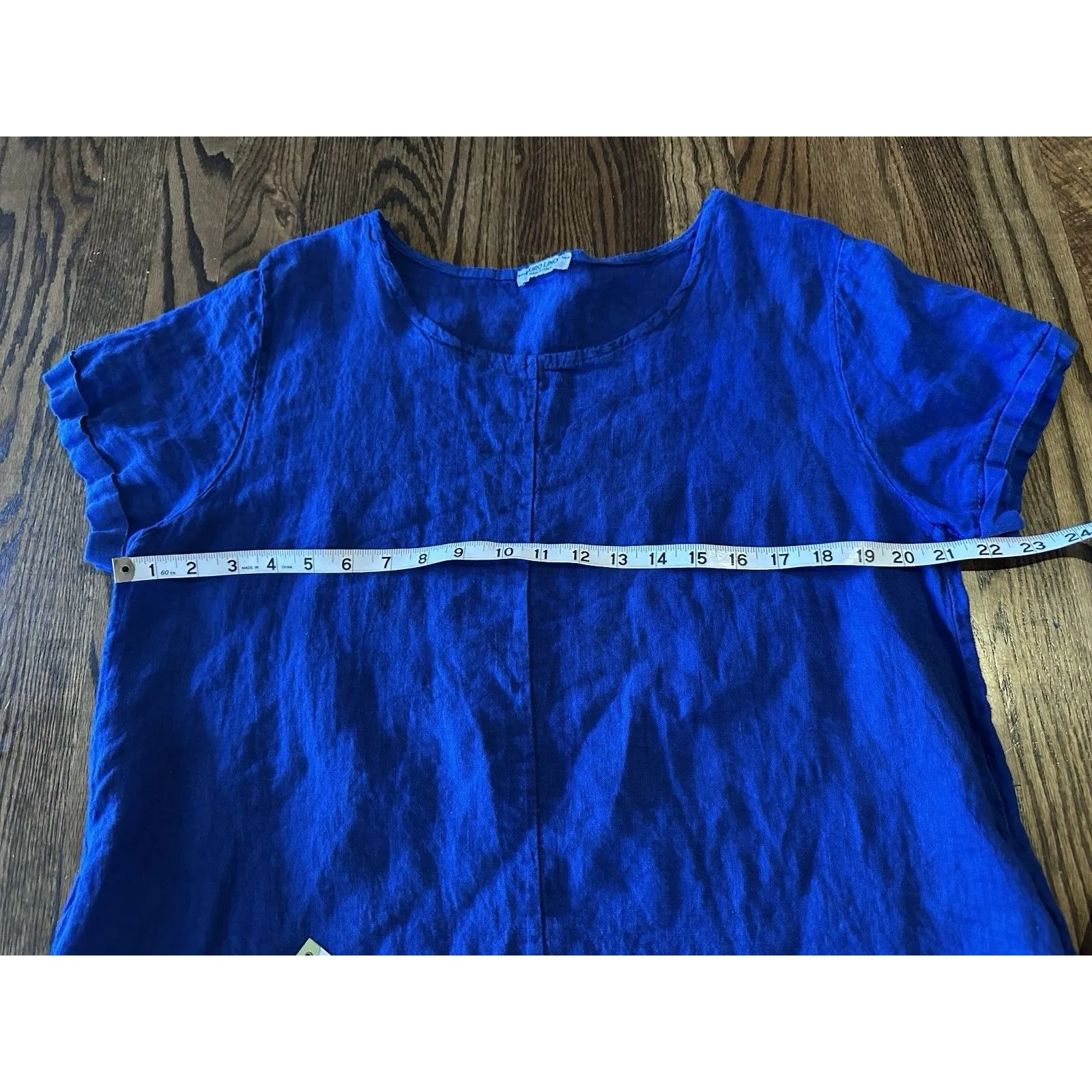Puro Lino 100% Linen Made In Italy Lagenlook Oversized Blue Dress OS Pockets Size M - Image 6