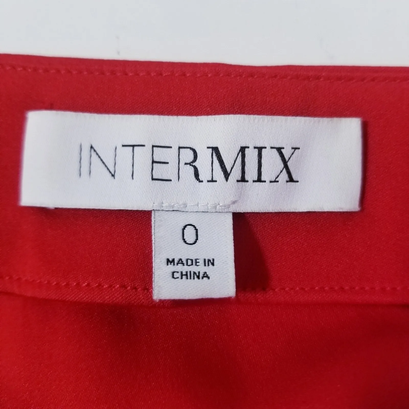 INTERMIX Silk Blend Red Pleated Satin Blouse Long Sleeves - Image 4