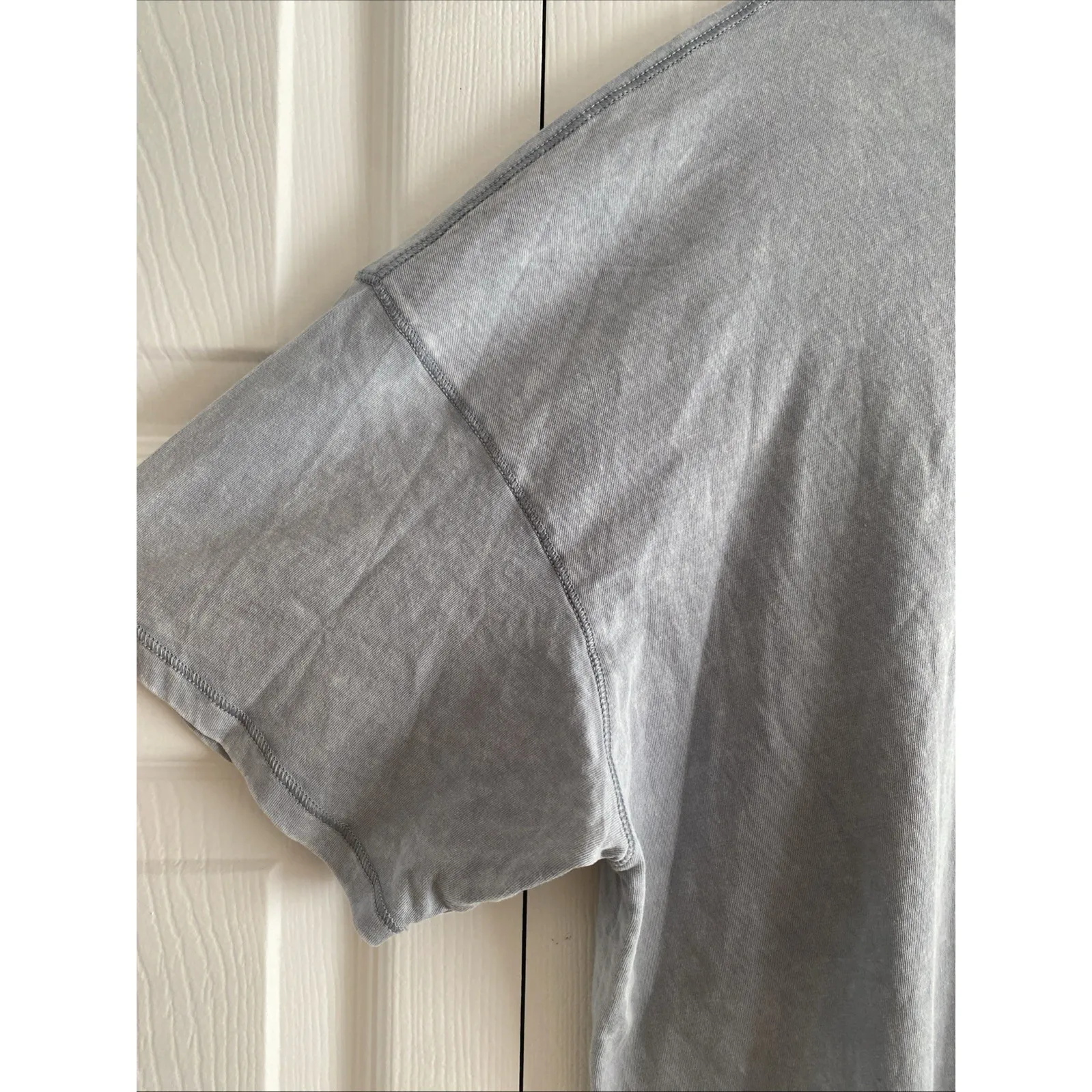 90 Degrees by Reflex Womens Large Blue Stonewash Cotton Deluxe Short Sleeve Boxy - Image 3