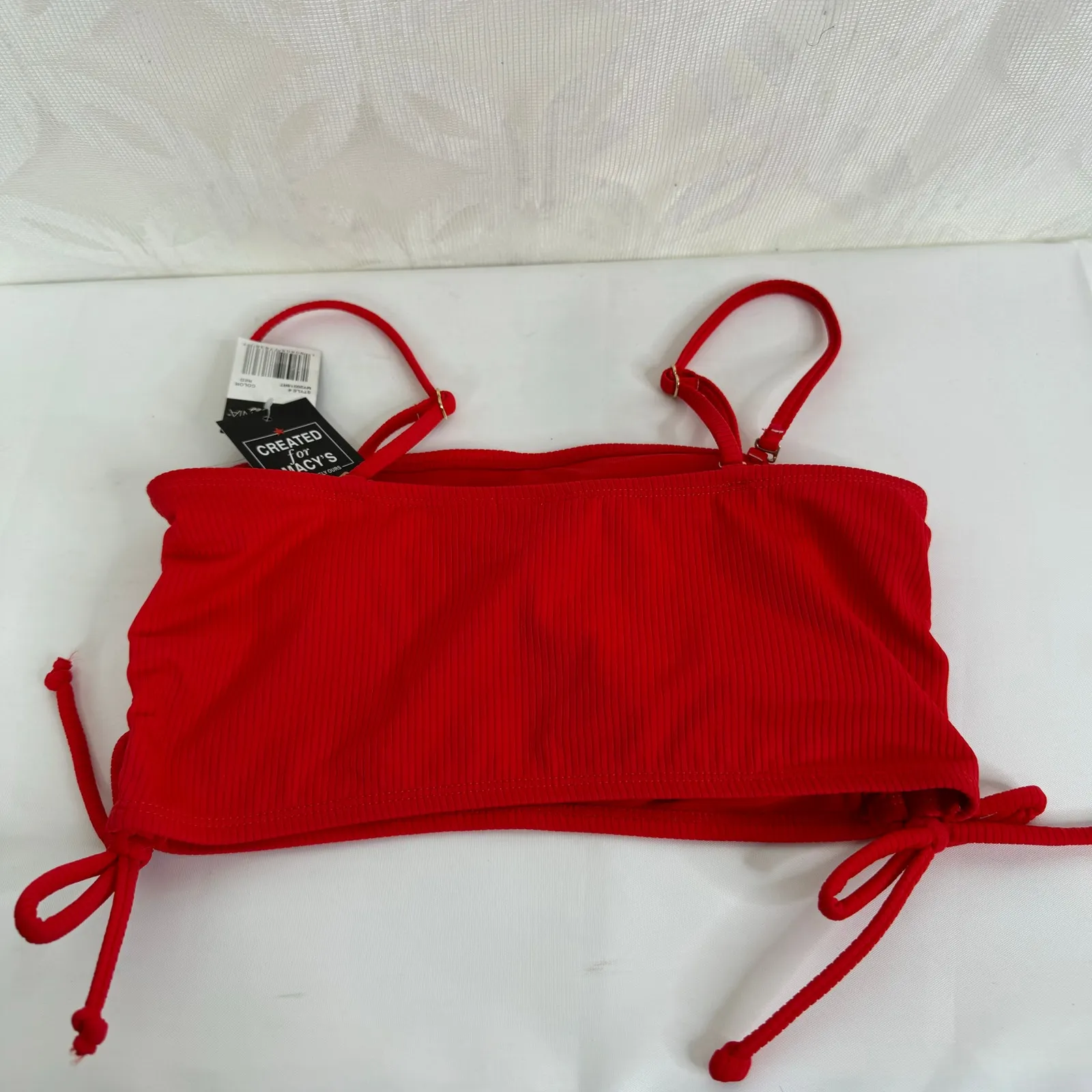 California Waves RED Juniors' Ribbed Side-Tie Bandeau Bikini Swim Top Size S NWT - Image 7
