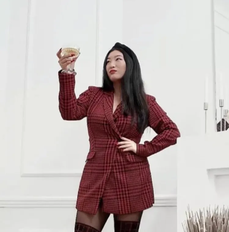 Red Houndstooth Jumpsuit Dress - Image 5