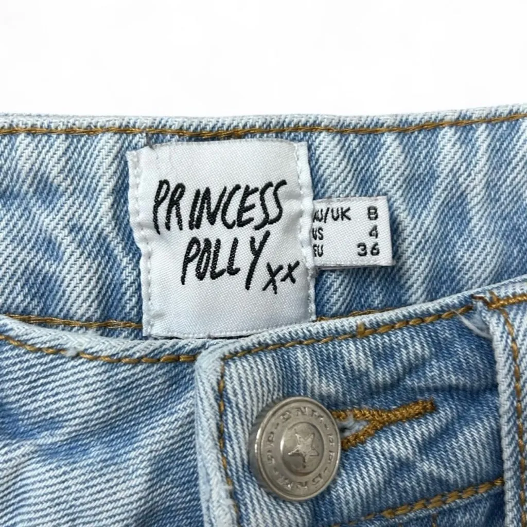 Princess Polly High-Waisted Denim Shorts Size 4 | 100% Cotton Raw Hem Y2K - Image 2