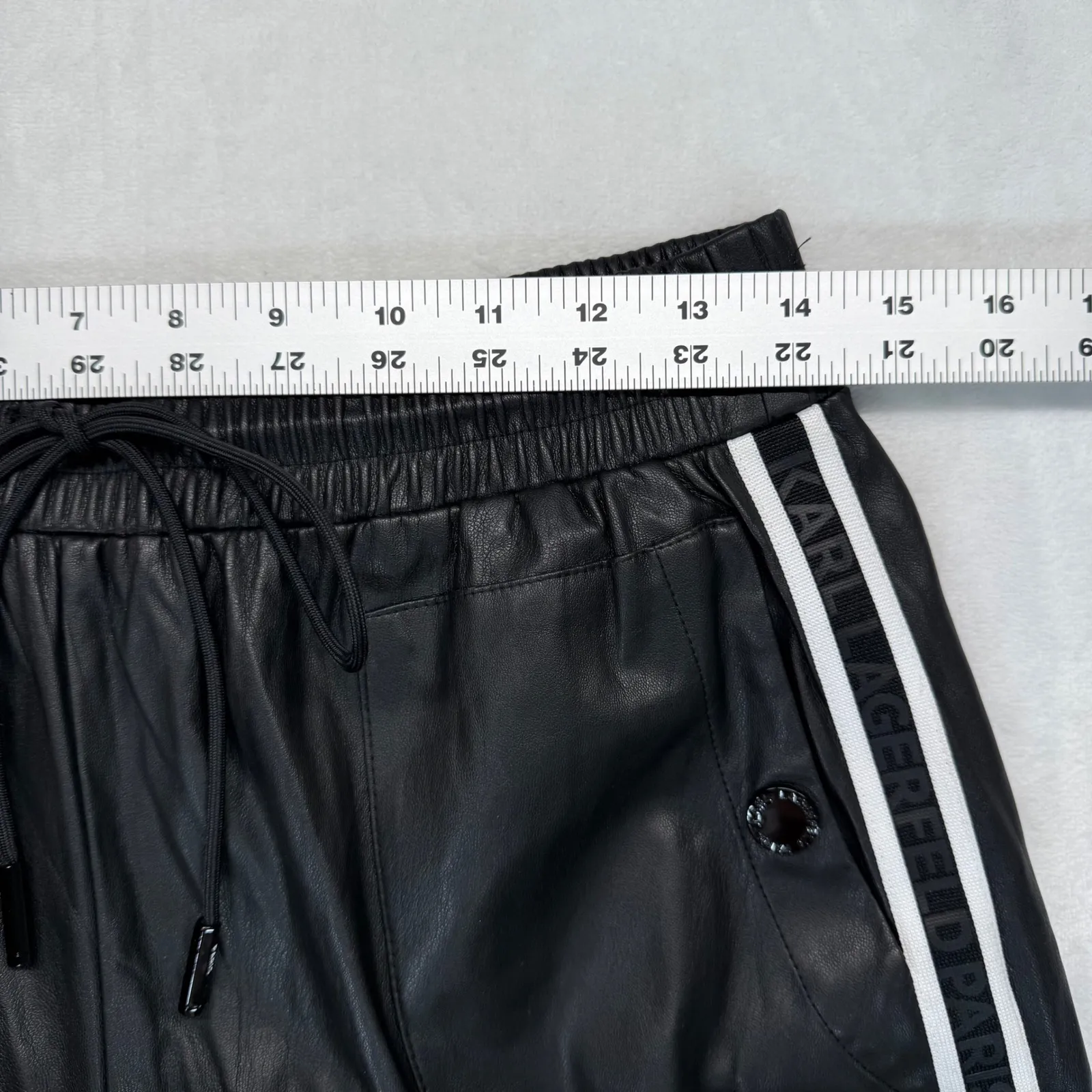 Karl Lagerfeld Faux Leather Joggers Track Pants Side Stripe Drawstring Black S - Image 2