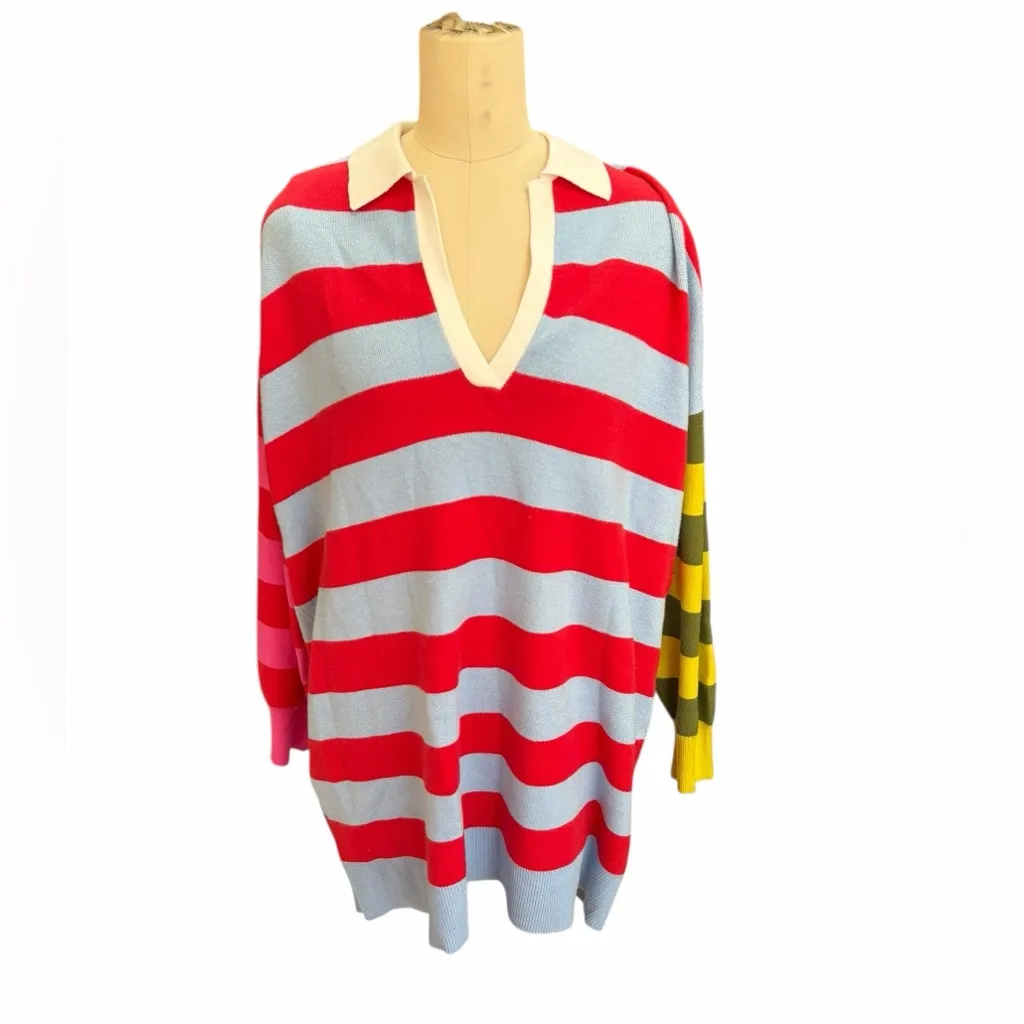Maeve Red and White Striped V-Neck Sweater dress size small petite, new - Image 2