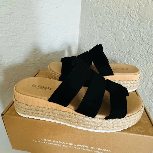 Dr. Scholl's Electric Platform Wedge Sandal, Cushioned, Black/Tan, Size 9, NWT‎ Black - Image 4