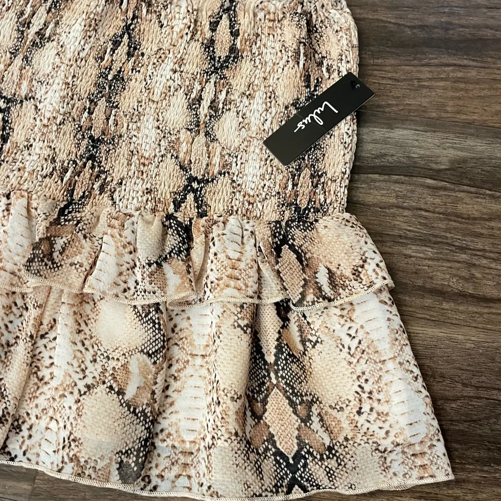 Lulu's Cream & Black Snake Print Smocked Skirt - Image 3