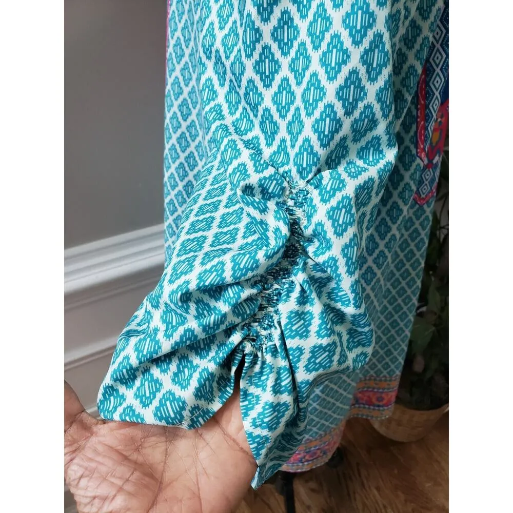 Urban Coco Women Multicolor Polyester Round Neck 3/4 Sleeve Knee Length Dress XL - Image 7