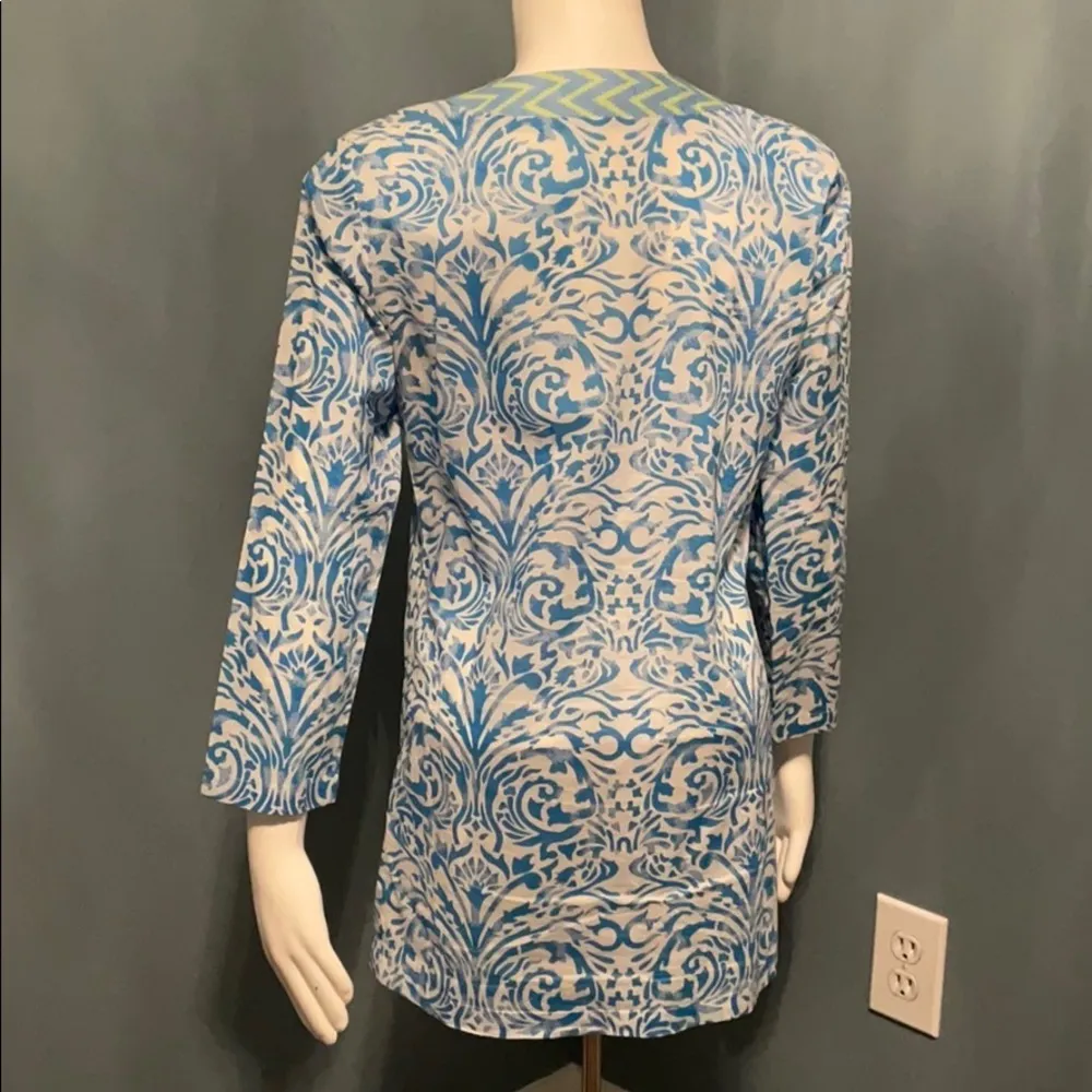 J. McLaughlin White & Blue Cotton Tunic size XS - Image 5