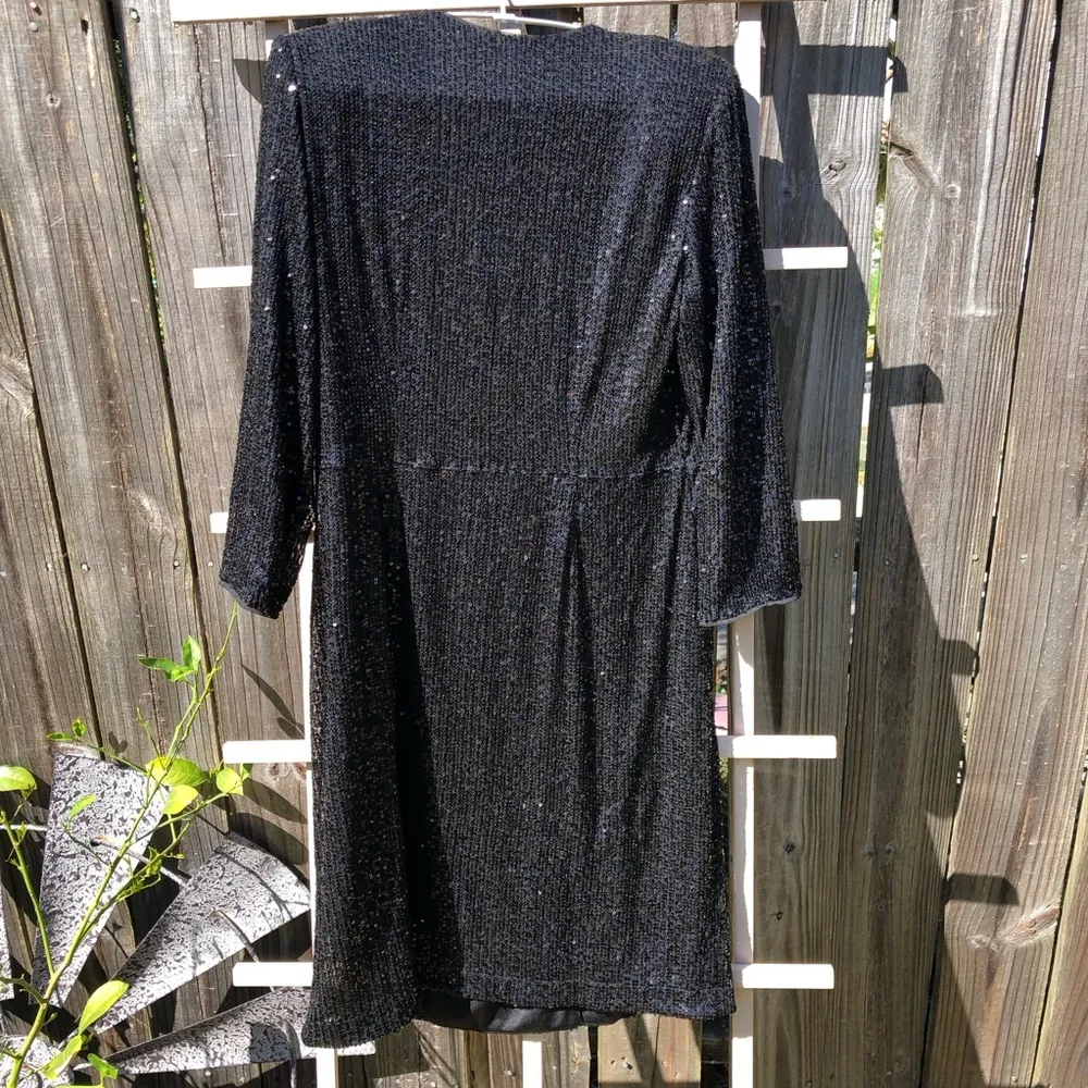 DKNY Cocktail Dress 8 Black Sequined Long Sleeve Tuxedo Sheath Double Breasted - Image 10