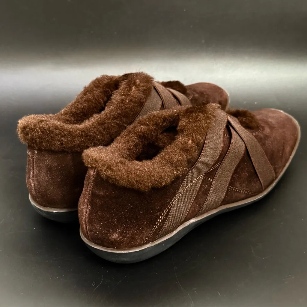 STUART WEITZMAN Chocolate Brown Suede Leather Fur Lined Bandage Strap Sneakers 8 - Image 5
