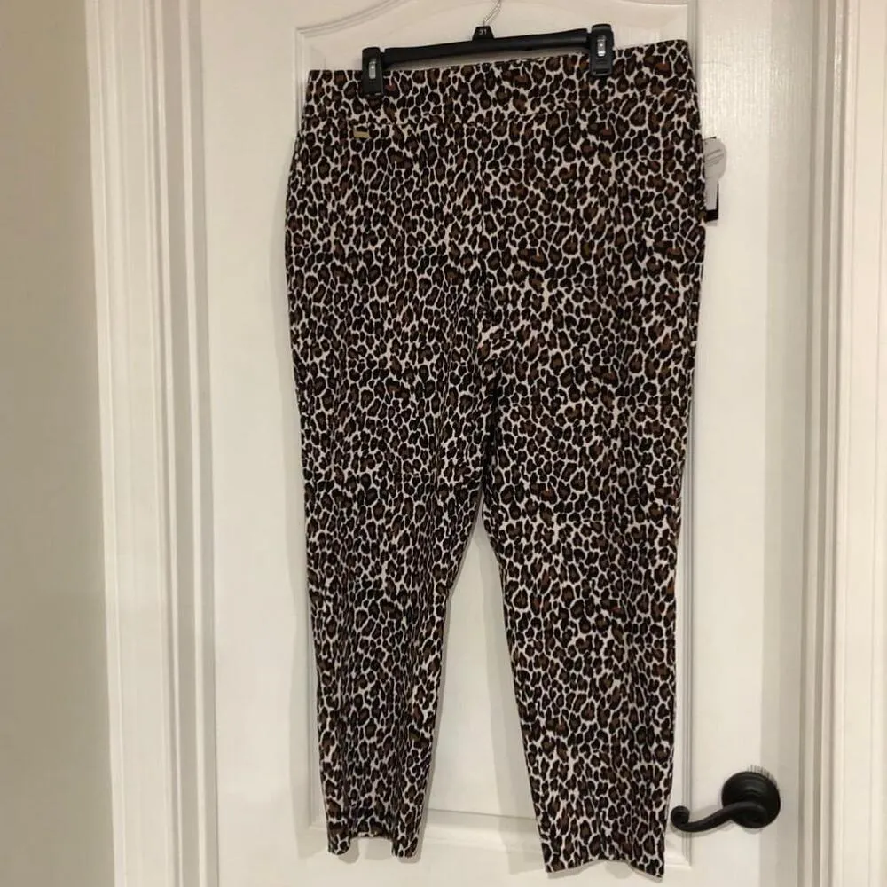 NWT‎ Women's Premise Brown Leopard Print Animal Print Pull On Ankle Pants XL - Image 2