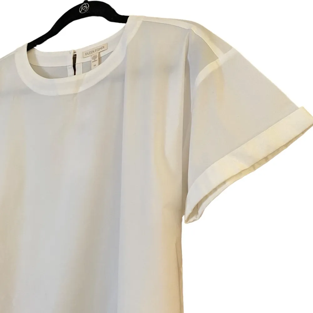 Eileen Fisher Round Neck Short Sleeve Top Organic Cotton White Size Small - Image 2