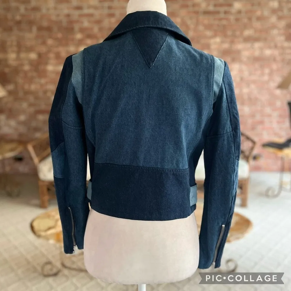 Veda Atmosphere Denim Jacket Moto 3 Tone Trio Blue S Cropped Belted Chic Edgy - Image 10