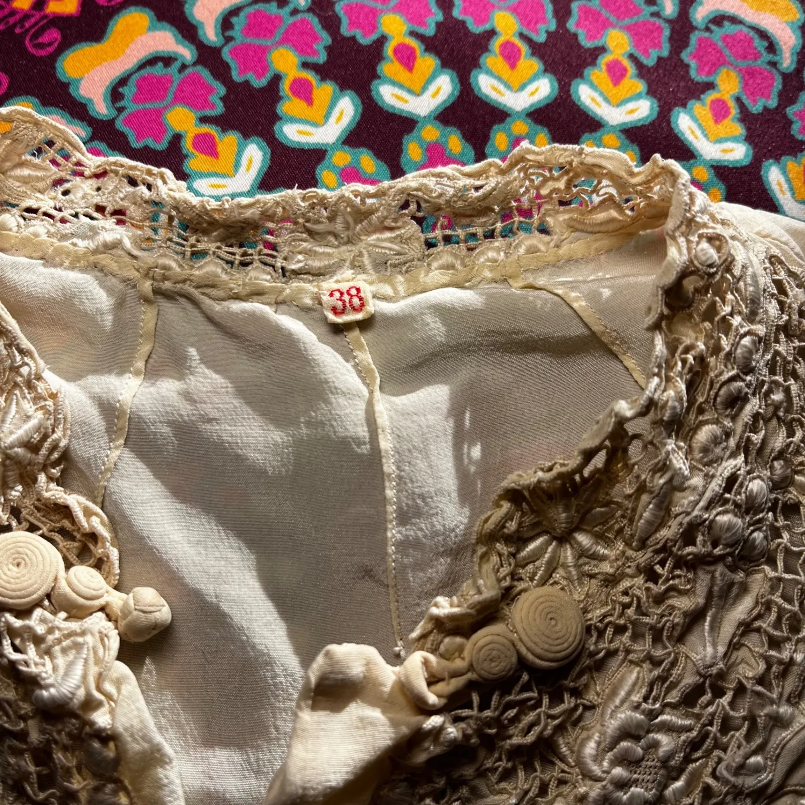 Vintage 1930s Ivory Silk Lace Blouse | Antique Romantic Lingerie Top Sz 38 Small Tan - Image 4