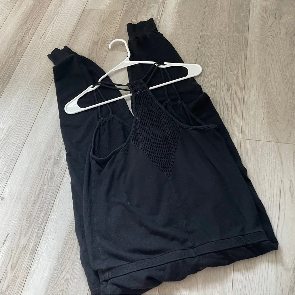 Beyond Yoga Jumpsuit pima cotton french terry mesh back womens Black small comfy - Image 7