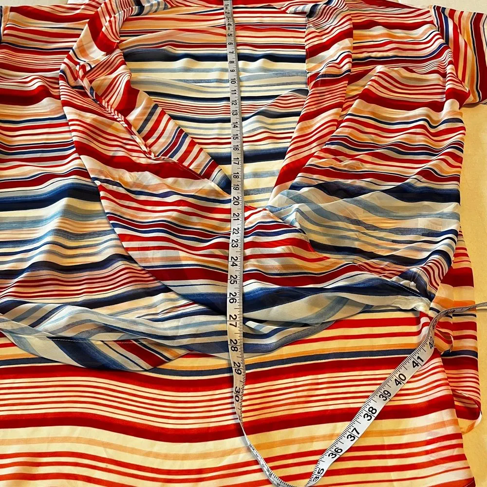 Sunny‎ Leigh Woman crossover sheer striped red white blue blouse size 3X - Image 9