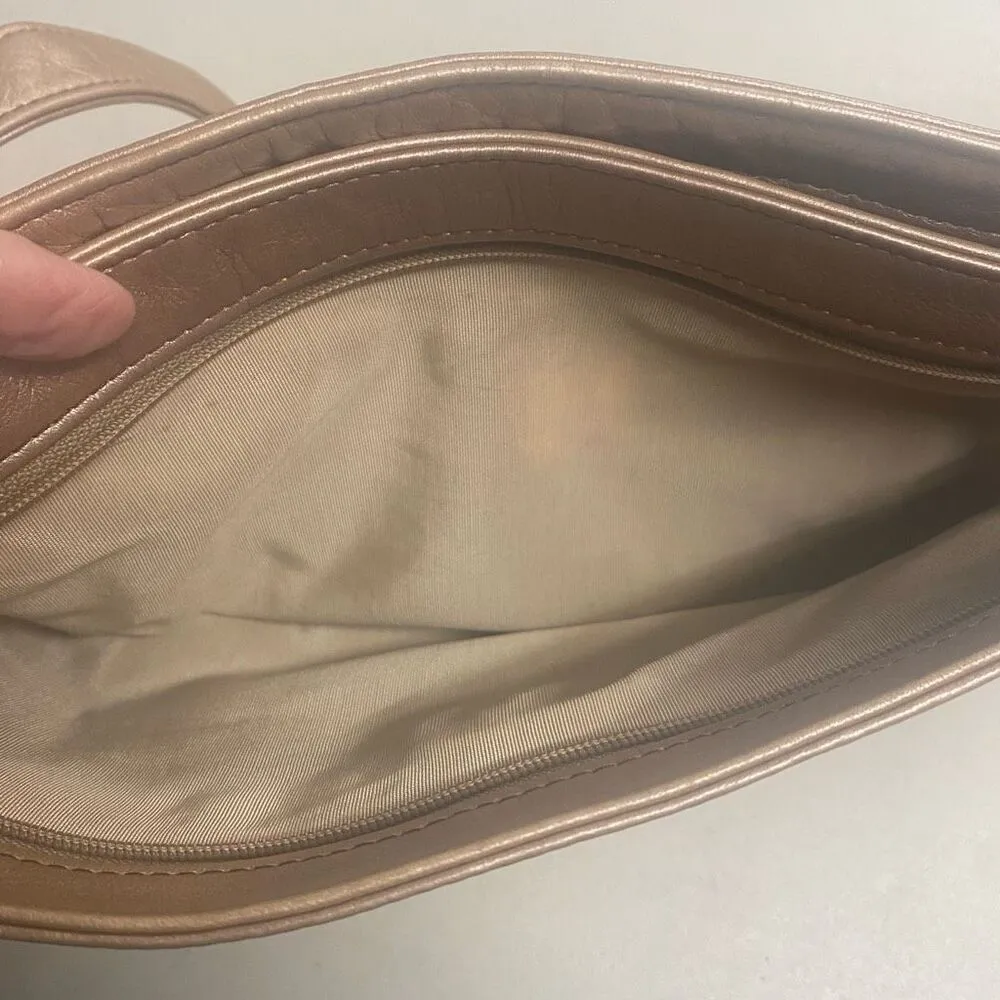 SAS Pebbled Metallic Tan Crossbody Shoulder Bag 10X3X7 Made in USA Tan - Image 14