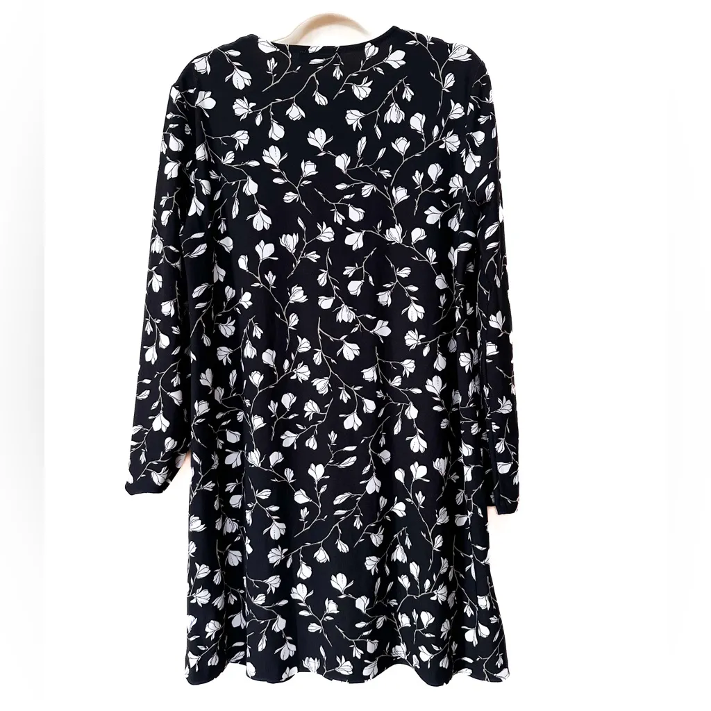 MANGO Women Black & White Floral Printed A-Line Dress Long Sleeve Mini Length - Image 5