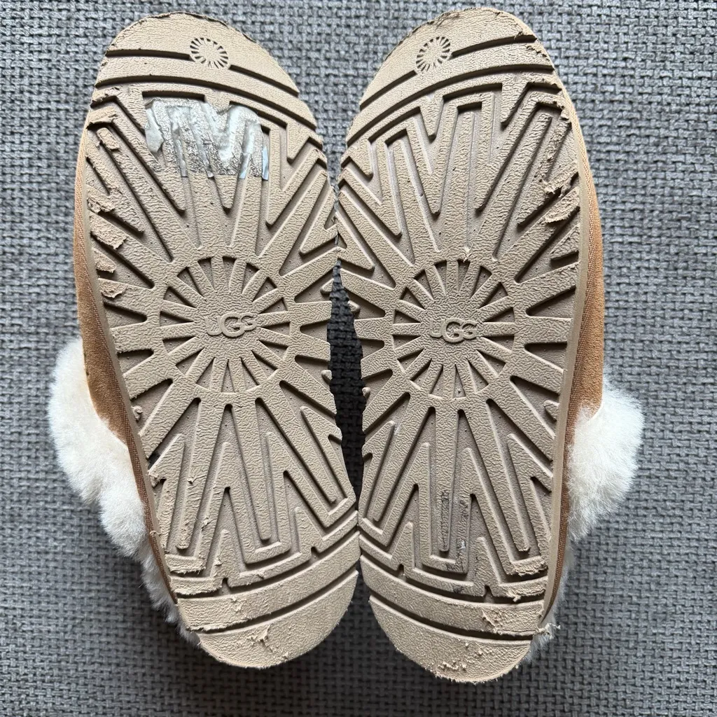 UGG Disquette Suede Slippers Chestnut Sz 9 Sheepskin Fur Lined Cozy House Shoes - Image 8