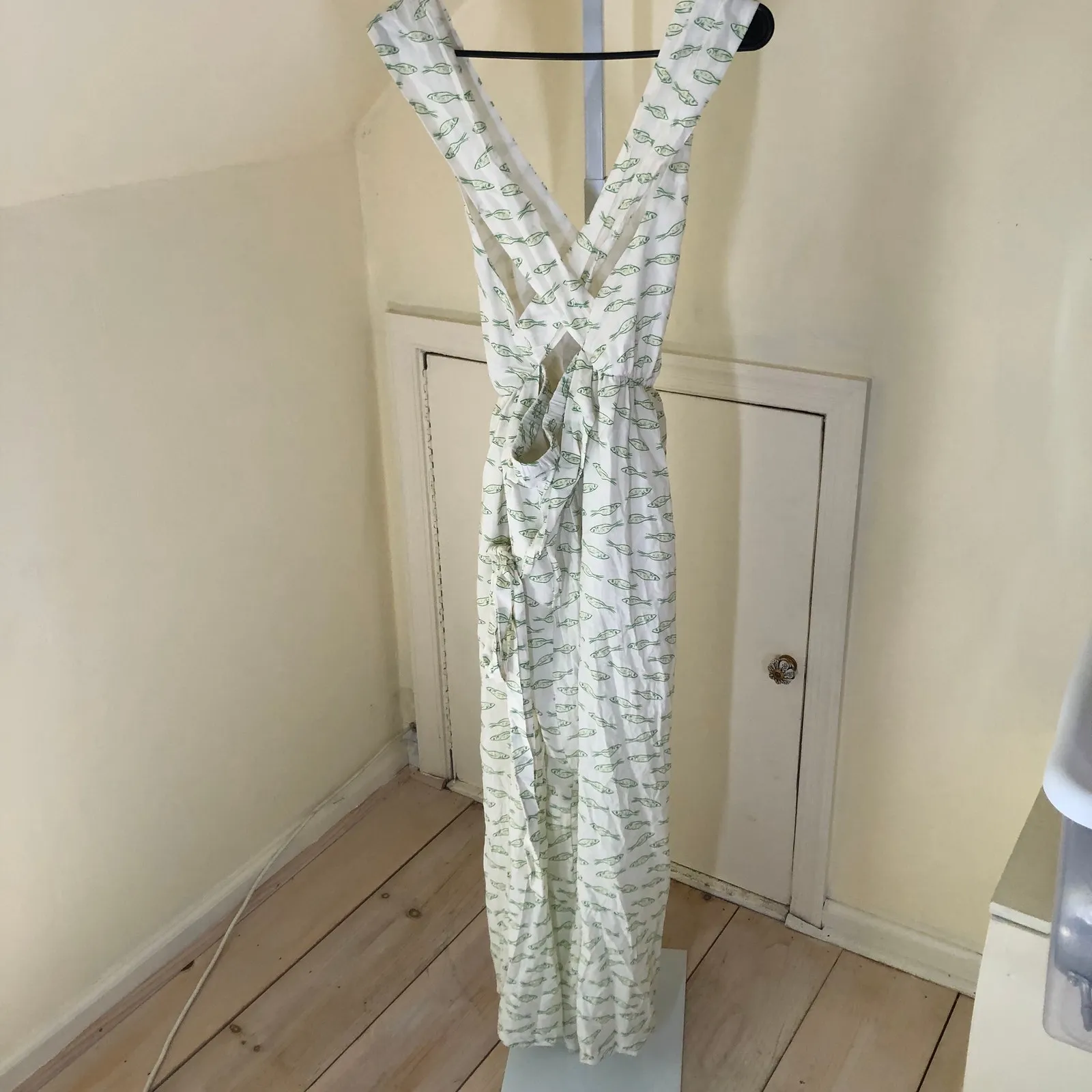 A New Day NWT Cream Green Halter Sundress Fish Sardine Print Size XS - Image 4