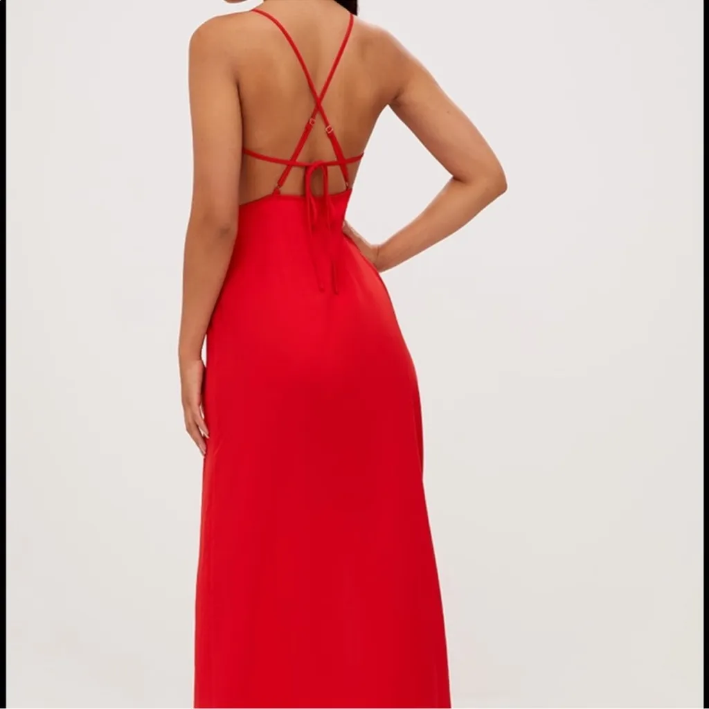 PrettyLittleThing red strappy back chiffon maxi dress size 4 NWT - Image 2