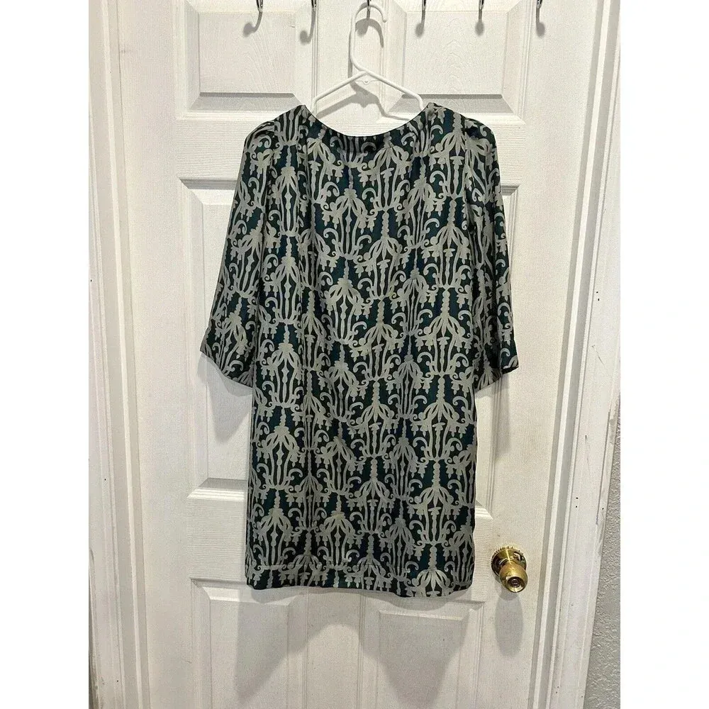 Fossil Womens Dress 3/4 Sleeve Geometric‎ Ikat Boho Mini Teal Size Large Pockets - Image 7