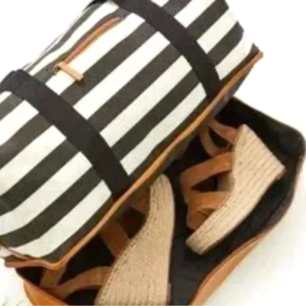 DSW Canvas Striped Weekender Tote Bag with Shoe Compartment - Image 4