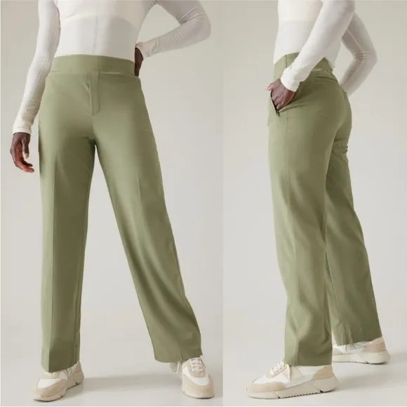 Athleta Brooklyn heights high rise wide leg trouser eucalyptus olive green sz 22 - Image 2