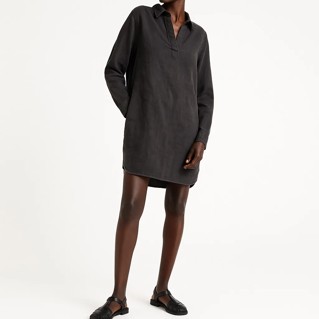 NWT Quince Black Vintage Wash Tencel Tab Sleeve Tunic Shirt Dress XS Lightweight - Image 2