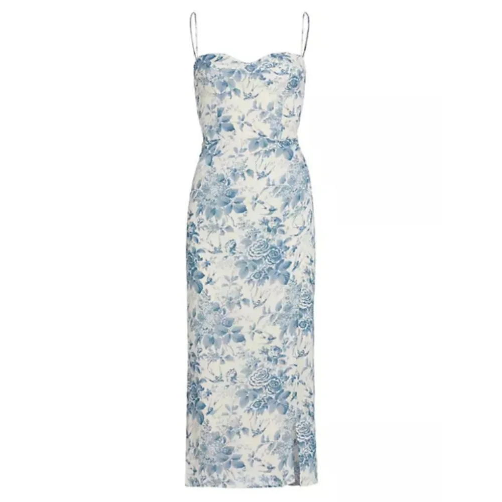 💕REFORMATION💕 Kourtney Dress ~ Pompadour Blue Floral Bird Print 4 NWOT - Image 9